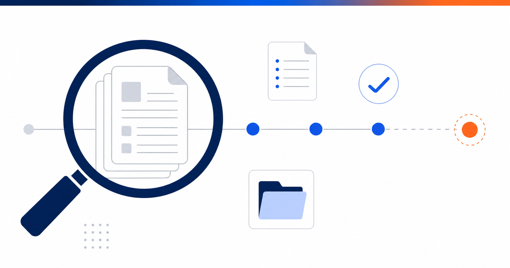 Audit magnifying glass over a stack of documents with a timeline shifted to the right